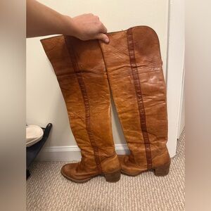 Vintage Brown Leather over the knee-High Boots